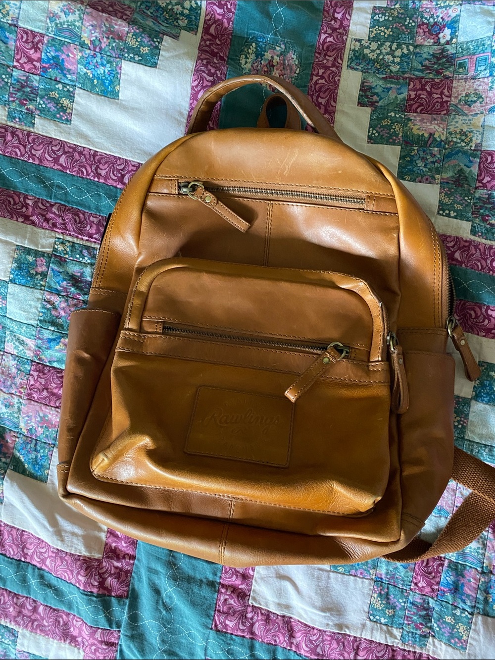 Rawlings Tan Leather Backpack with Front Zip Pocket